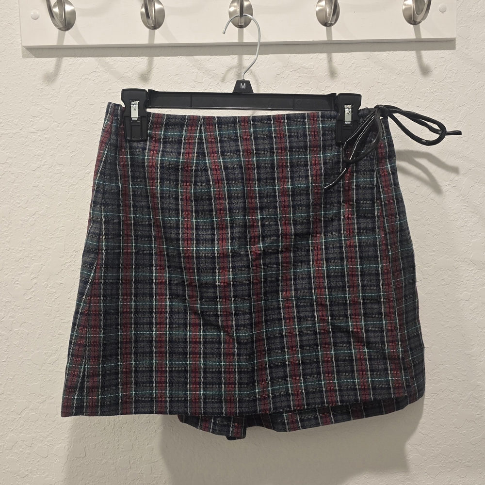 Plaid Wrap Skirt - Red and Green